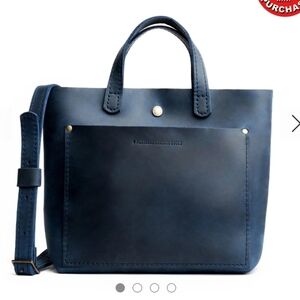 NEW Portland Leather Goods Mini Crossbody Tote Deep Water Blue